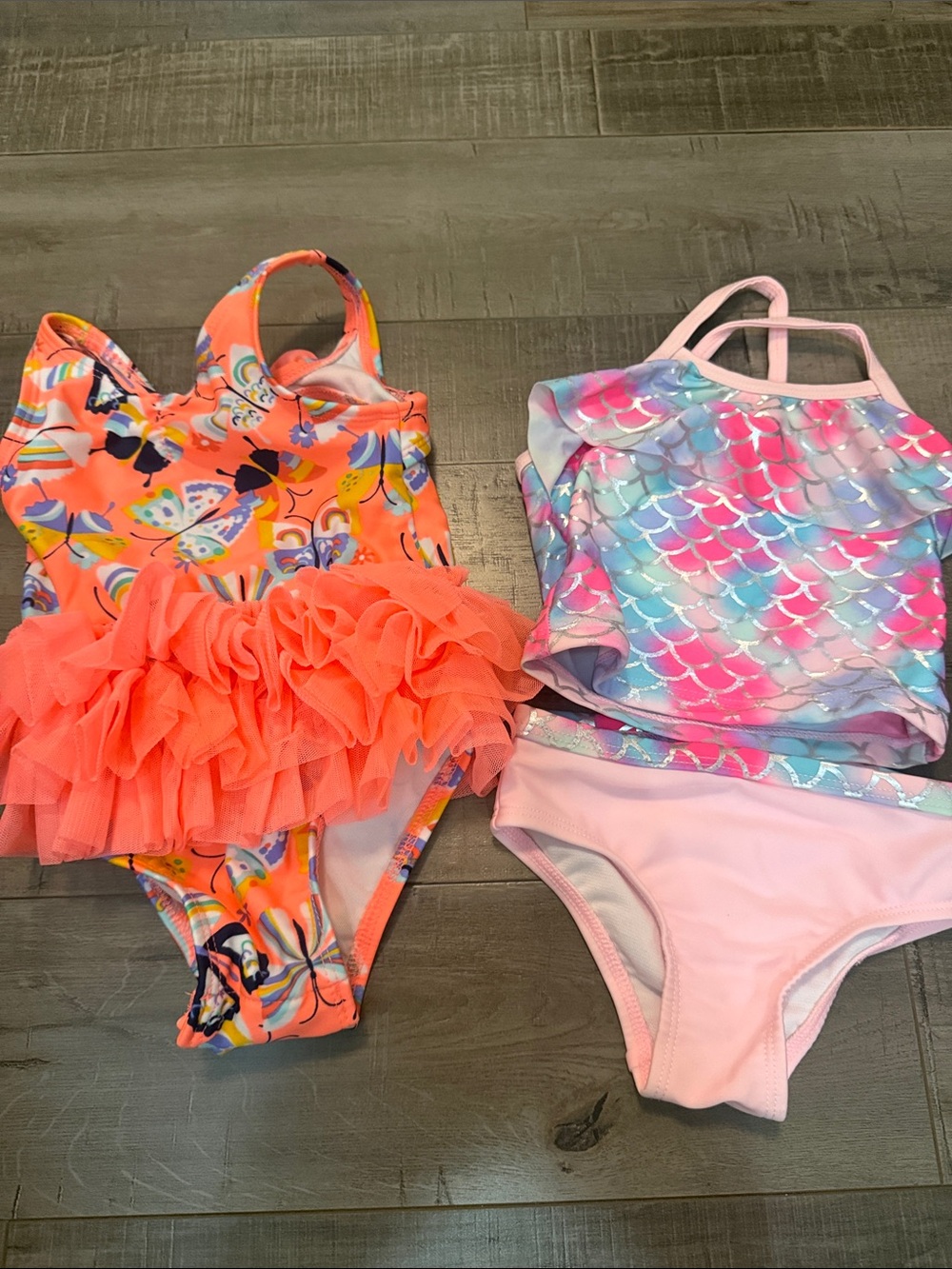 wonder nation Coral Ruffle One-Piece & Pastel Mermaid Two-Piece Swim Set